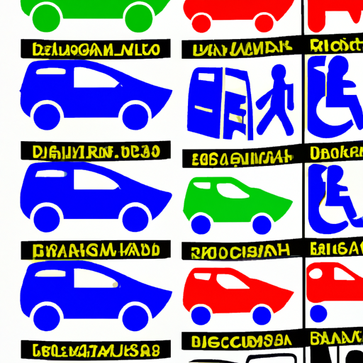 תמונה המציגה מגוון מדבקות לרכב נכים בעיצובים וצבעים שונים.